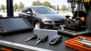 Three vehicle key types beside key cutting and diagnostic equipment