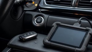 Smart car key and immobiliser diagnostic equipment inside a vehicle