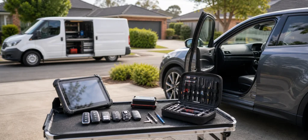 Car keys and automotive locksmith tools for drivers