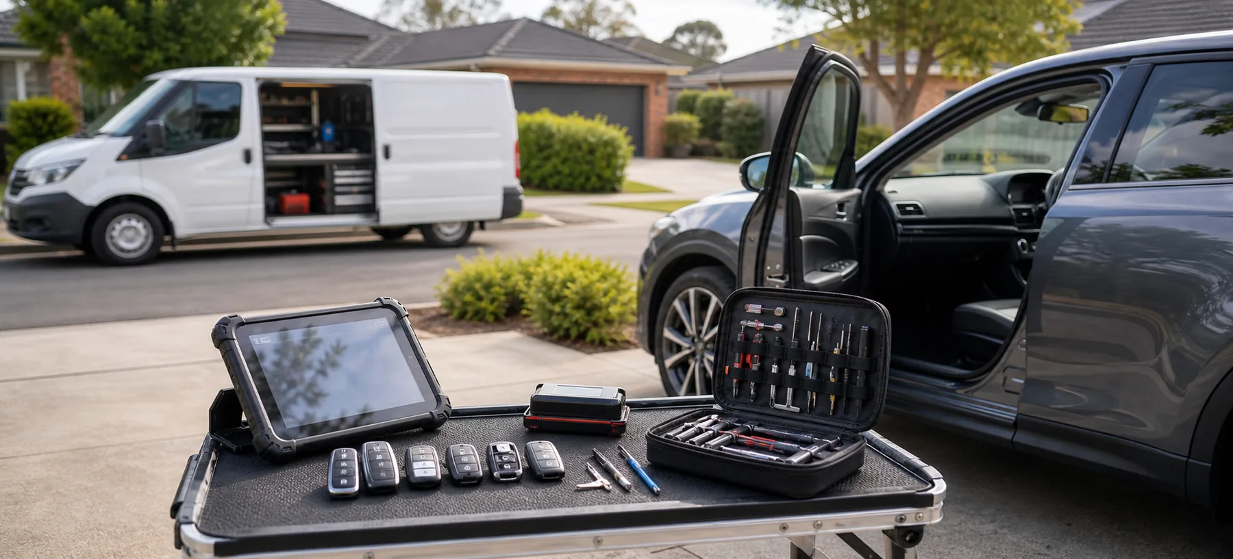 Car keys and automotive locksmith tools for drivers